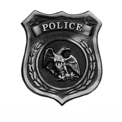 Aluminum Police Shield Grave Marker featuring a detailed eagle emblem with laurel wreath accents and the word POLICE at the top.