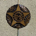 Plastic US Veteran Grave Marker featuring a bronze-colored star with "US Iraq Veteran" inscription and decorative laurel leaves.