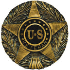 Plastic US Veteran Grave Marker featuring a brass-colored star design with US Veteran inscription on a textured background.