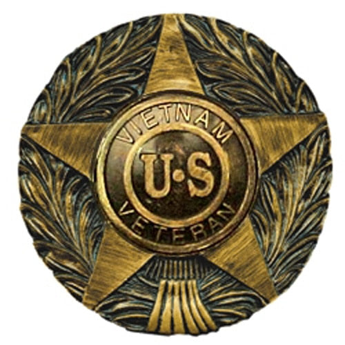 Plastic US Veteran Grave Marker featuring a bronze-toned star with "Vietnam U.S. Veteran" inscription and detailed laurel wreath design.