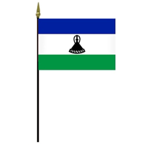 Lesotho national flag on pole