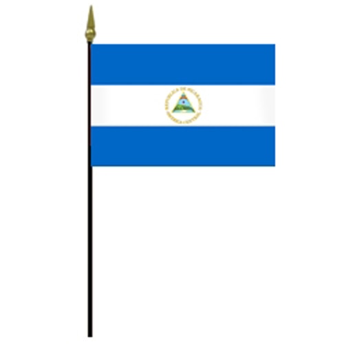 Nicaraguan flag on a black pole