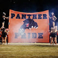 cheerleaders holding a banner panth