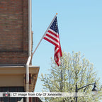 American flag on brick building