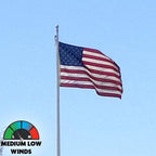 American flag flying in low winds