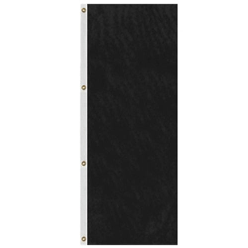 Solid Tall Advertising Flags in black with white trim and metal grommets for easy mounting and durability.