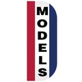 Models Tall Flutter Message Flag with vertical red, white, and blue stripes and bold black "MODELS" text in the center panel