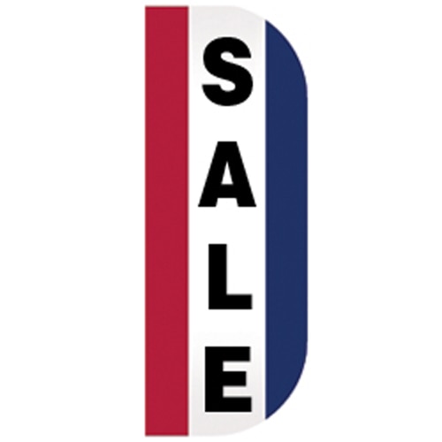 Vertical Sale Tall Flutter Message Flag with red, white, and blue stripes and bold black lettering on white background