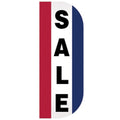 Vertical Sale Tall Flutter Message Flag with red, white, and blue stripes and bold black lettering on white background