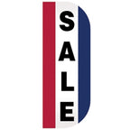 Vertical Sale Tall Flutter Message Flag with red, white, and blue stripes and bold black lettering on white background