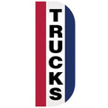 Trucks Tall Flutter Message Flag with vertical black "TRUCKS" text on white background, flanked by red and blue curved panels.