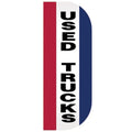 Used Cars Tall Flutter Message Flag with vertical "USED TRUCKS" text in black on a red, white, and blue background.