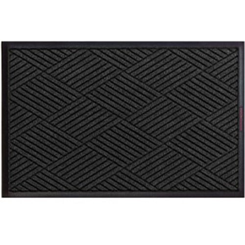Black textured entrance mat with geometric ribbed diamond pattern designed for durability and dirt removal, Waterhog Eco Premier Mats.
