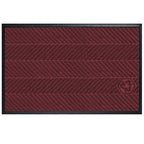Waterhog Eco Elite Mats in deep red with textured diagonal striped pattern and black border, featuring a subtle eco-friendly logo.