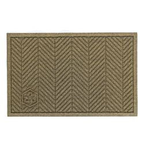 Waterhog Eco Elite Mats in khaki with a textured herringbone pattern and a hexagonal logo detail in the corner.