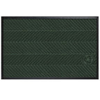Dark green durable floor mat with diagonal textured patterns and a subtle recycling symbol, designed as Waterhog Eco Elite Mats.
