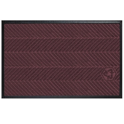 Waterhog Eco Elite Mats in maroon with a textured, chevron pattern and a black border for high durability and dirt trapping.