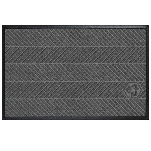 Waterhog Eco Elite Mats in dark gray featuring a textured chevron pattern with a durable black border for high-traffic areas.
