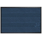 Waterhog Eco Elite Mats in indigo blue with textured chevron pattern and black border designed for high durability and cleanliness.