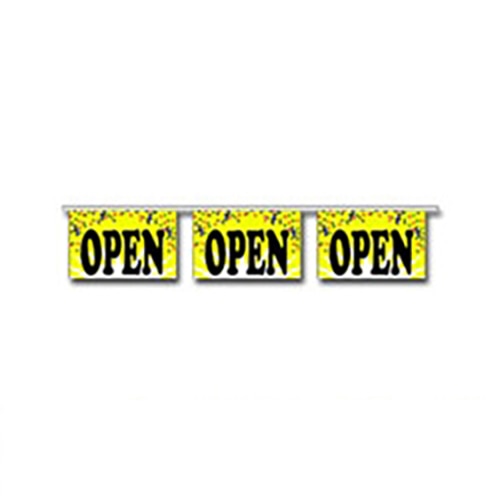 three open signs yellow background