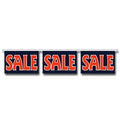 three sale signs on banner