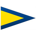 Triangular nautical signal flag with a yellow center and a wide dark blue border, part of the Nautical Signal Flags collection.
