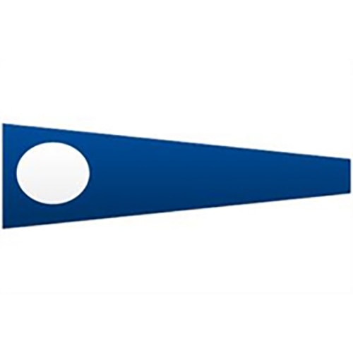 A blue triangular Nautical Signal Flags pennant with a white circle near the hoist end, representing maritime communication.