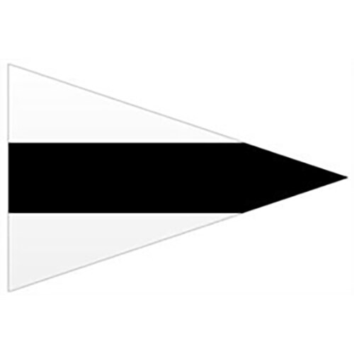 Triangle-shaped Nautical Signal Flags with a black horizontal stripe in the center on a white background.