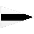 Triangle-shaped Nautical Signal Flags with a black horizontal stripe in the center on a white background.