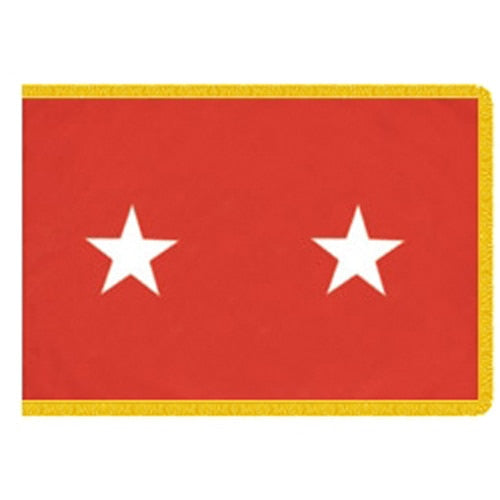 Army Major General Officer Flags featuring a red background with two white stars and a yellow border trim