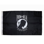 Embroidered Nylon POW MIA Flag – Double-Sided featuring a black background with white POW MIA emblem and text "You Are Not Forgotten