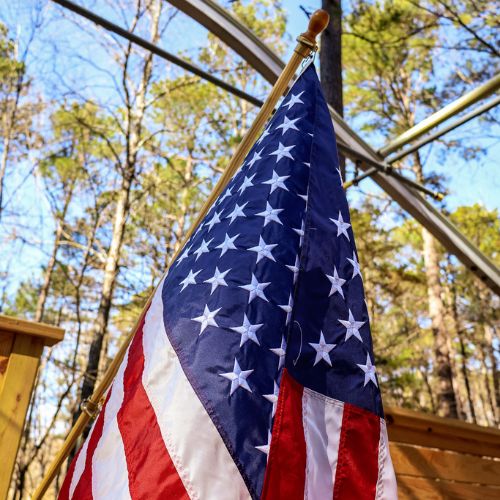 Annin Signature American flag on pole with embroidered stars outdoors
