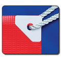 red and blue tag with rope