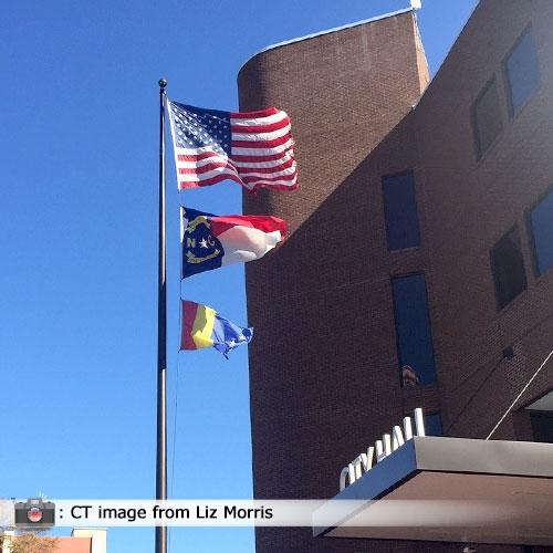 3 flags displaying in 30' Flagpole