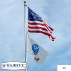American flag and white flag flying