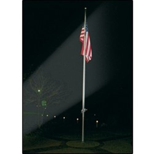 American flag on pole at night