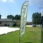 Welcome banner in green field