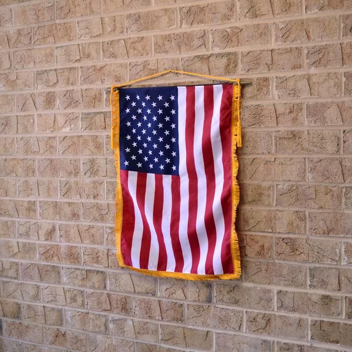 American flag hanging on a wall