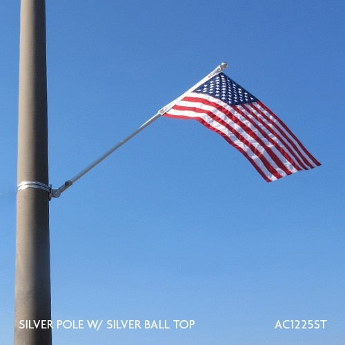 US flag on silver pole with ball