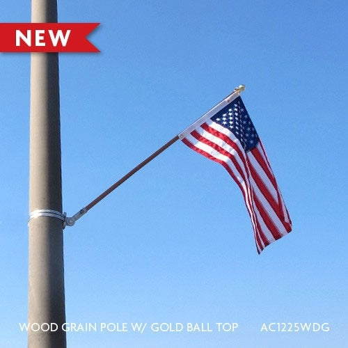 wood grain pole with flag