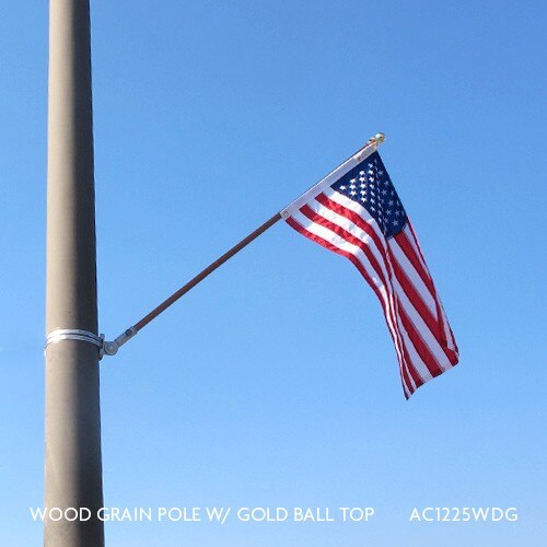 wood grain pole with flag