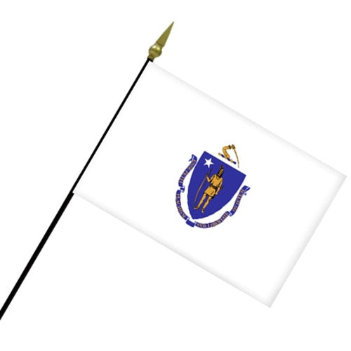 Massachusetts state flag on pole