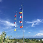 colorful flags on beach poles