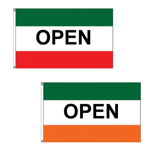 flags with open signs red green ora