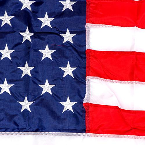Embroidered stars and sewn stripes