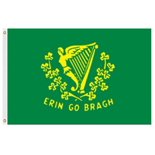 green flag with harp and clovers
