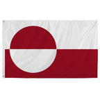 Outdoor Greenland Flag featuring a horizontal red and white design with a divided circle symbol in the center, suitable for outdoor display.