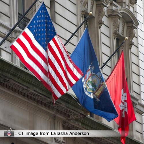 New York Flag on a Flagpole