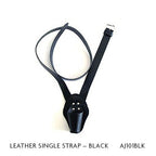 black leather single strap harness