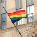 rainbow flag flying outside buildin